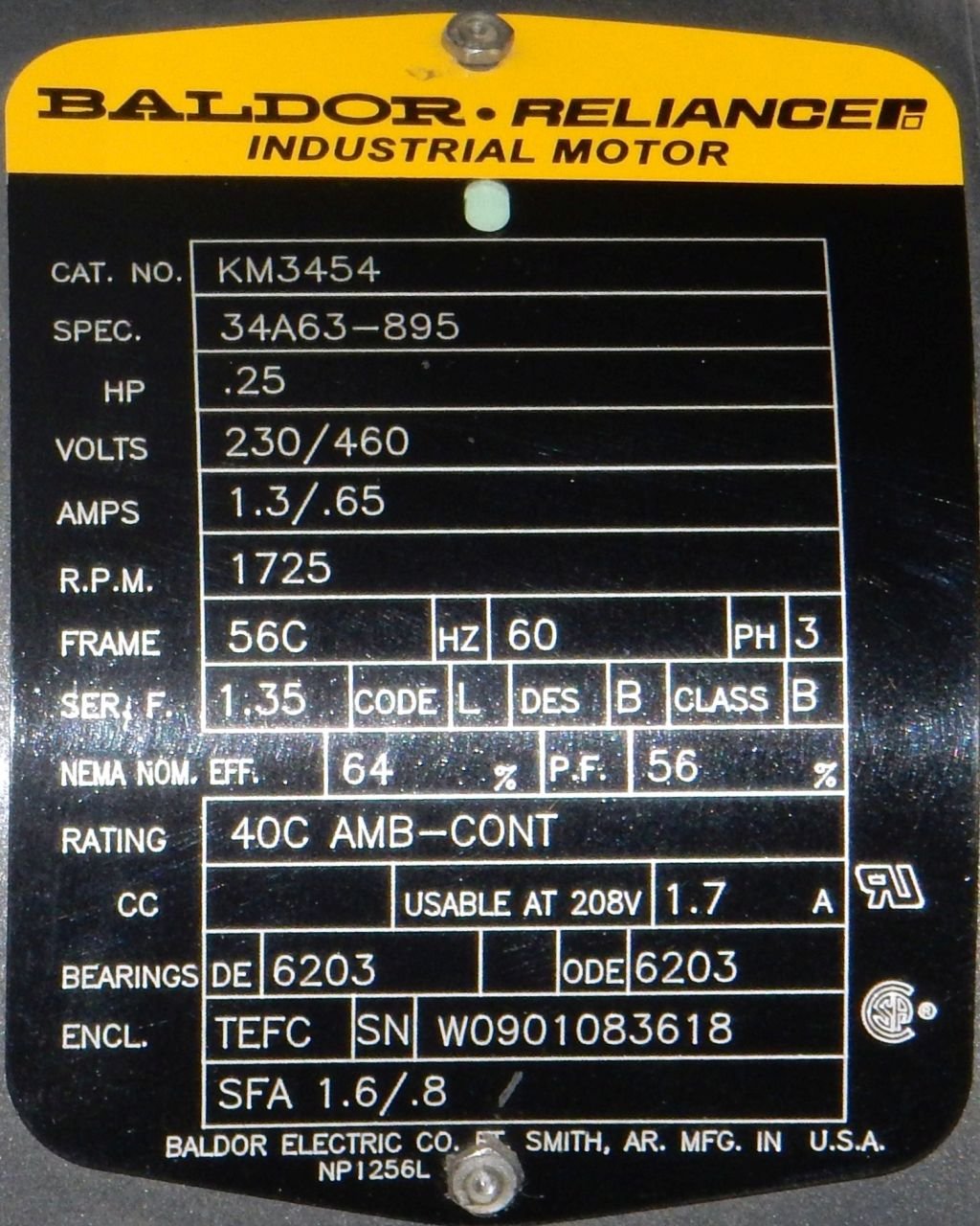 Baldor Motor Specs