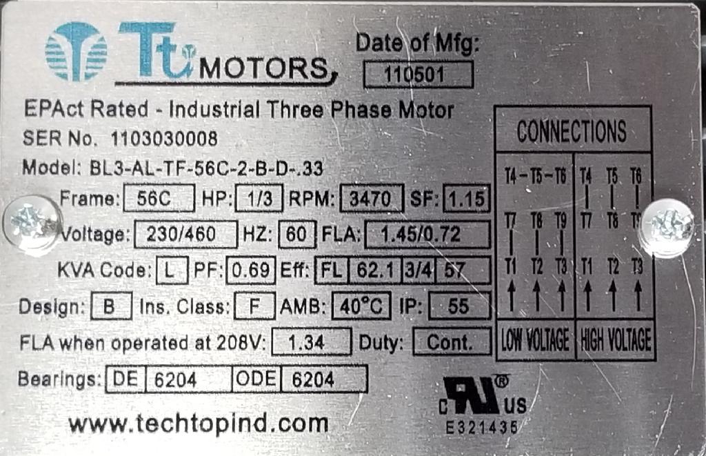 Package-BL3-AL-TF-56C-2-B-D-.33--and-L510-1P5-H1-U-Techtop Motor/Teco Drive-Dealers Industrial