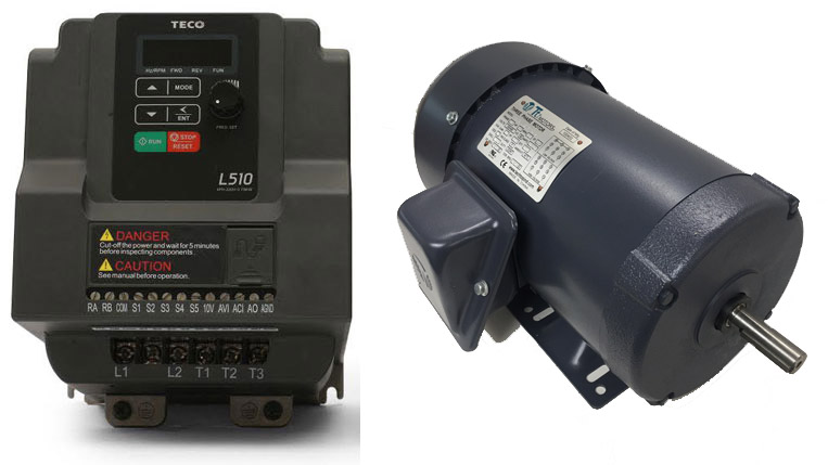 1.5 HP, 3600 RPM, Techtop Motor with 2 HP, 230 Volts, Teco VFD at