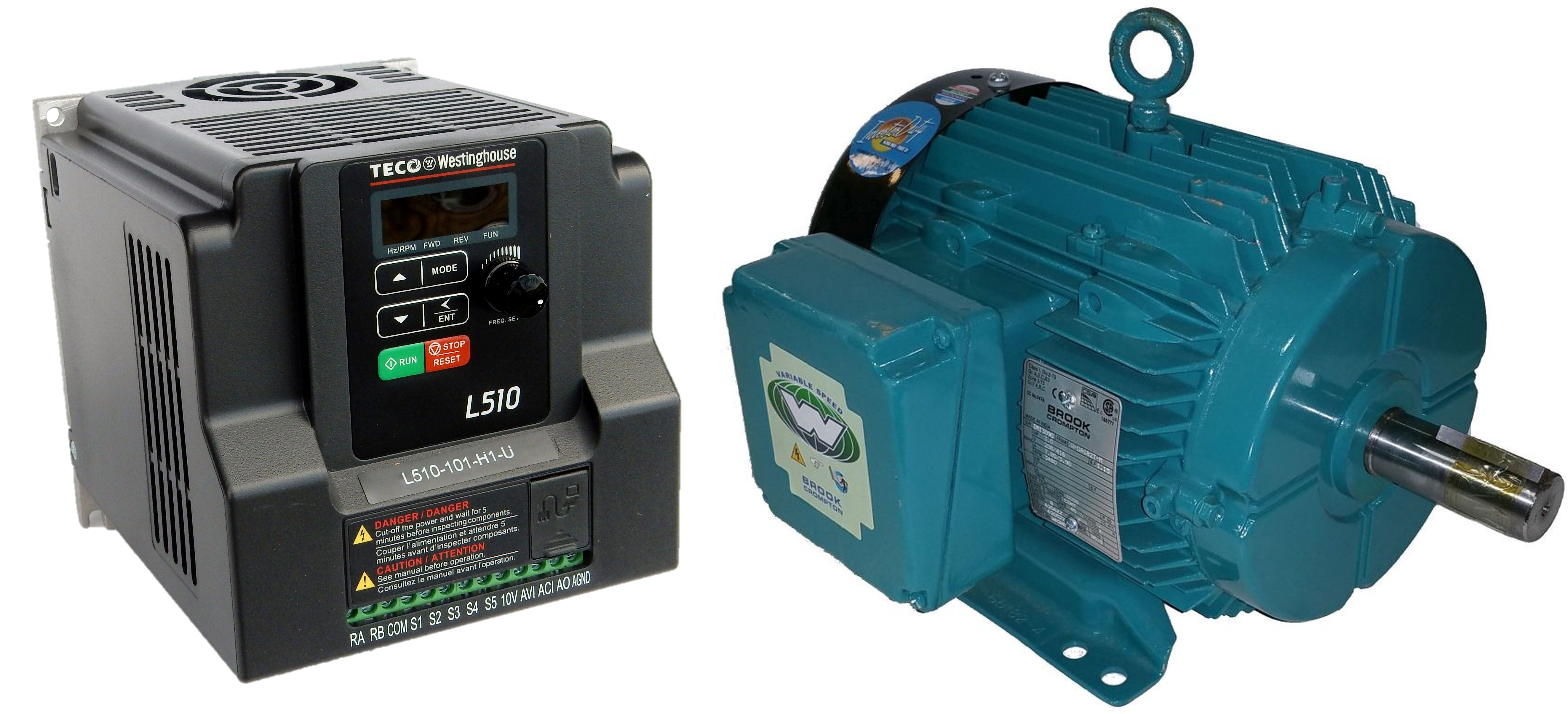 3 HP 3600 RPM 230 Volts Input Package-Dealers Industrial Equipment-Brook Motor/Teco Drive